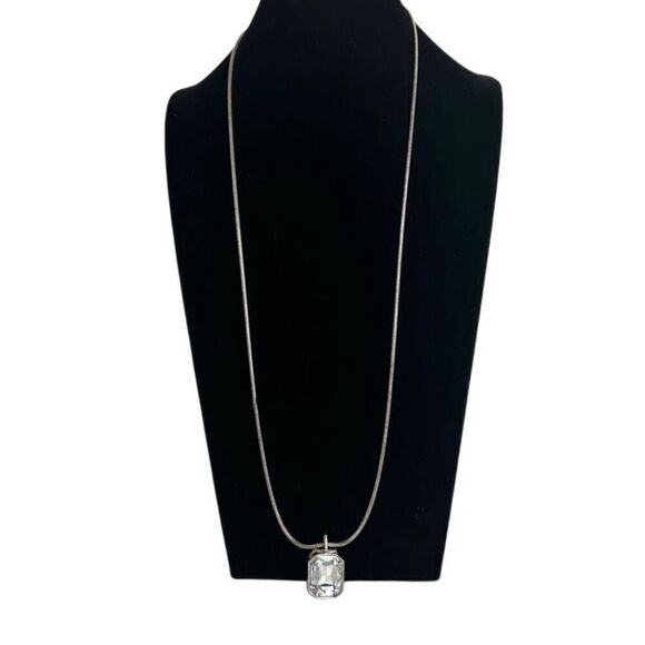 Chico's Long Necklace Women's Silver-tone Rounded Snake Chain Crystal Pendant - Picture 5 of 9